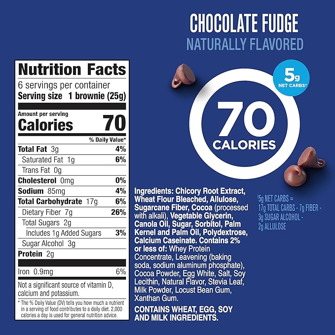 Fiber One 70 Calorie Brownies, Chocolate Fudge Snack Bars, 6 Ct, 5.34 oz (Pack of 8)