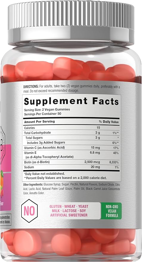 Horbäach Hair Skin and Nails Gummies | 100 Count | Supplement with Biotin for Men and Women | Fruit Flavored Vitamins | Vegan, Non-GMO, and Gluten Free
