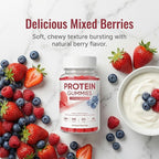 Protein Gummies,20g Protein Per Bottle, Sugar-Free, Mixed Berry Flavor, Low Calorie Vegan Protein Snack, Gluten & Soy Free, On-The-Go Nutrition,60 Gummies (red)