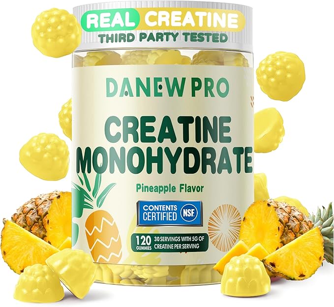 NSF Certified Creatine Gummy 5g - Creatine Monohydrate Gummies for Men & Women, Creatine Monohydrate for Muscle Strength, Muscle Builder, Energy Boost, Pre-Workout Supplement(120 Count)-Pineapple