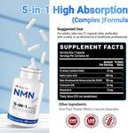 NMN Supplement, 5-in-1 Complex with NAC, Alpha Lipoic Acid, CoQ10 & Resveratrol - High Absorption Anti Aging Formula - Third Party Tested, cGMP, Gluten Free - 60 Capsules