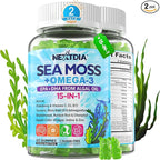 2 Pack Sea Moss Gummies for Men Women, Vegan 15-IN-1 Irish Seamoss Superfood with/Bladderwrack & Burdock Root, Turmeric, Elderberry, Vitamins B12 D3, EPA DHA, Sugar-Free, Support Energy, Brain, Immune