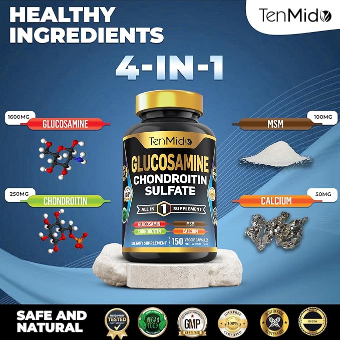 Glucosamine Chondroitin MSM Supplement for Men and Women - 4in1 Formula - Joint & Bone Health Support - 150 Capsules