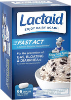 Lactaid Fast Act Lactose Intolerance Caplets with Lactase Enzyme, Dairy Relief from Gas, Bloating & Diarrhea, 9000 FCC Lactose Intolerance Pills, 96 Individual Travel On-The-Go Packs (96 x 1 ct)