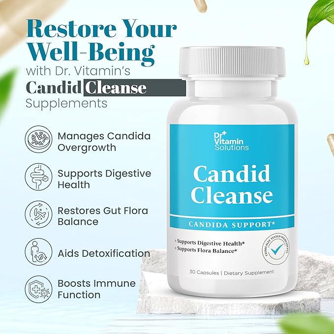 Candid Cleanse Supplement with GLP-1 Support - Oregano Leaf, Caprylic Acid & LactoSpore | Candida Support Pills for Digestive Health | Candida Cleanse Detox for Women & Men | 30