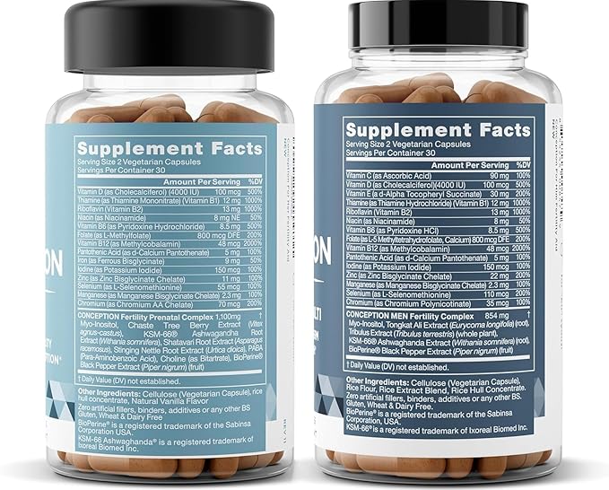 Conception for Her & Conception for Him Bundle - Fertility Supplements for Couples - Hormonal Balance, Cycle & Ovulation Support + Sperm Count, Motility & Strength - 120 Vegetarian Capsules