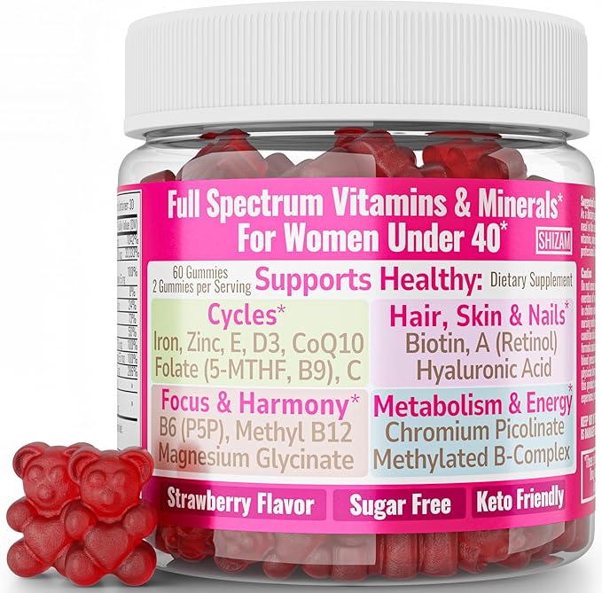 SHIZAM Folate (5-MTHF) & Methylfolate Gummies with Chromium Picolinate, Biotin, Vitamin D3, B6 P5P & Methylated B-Complex for Women