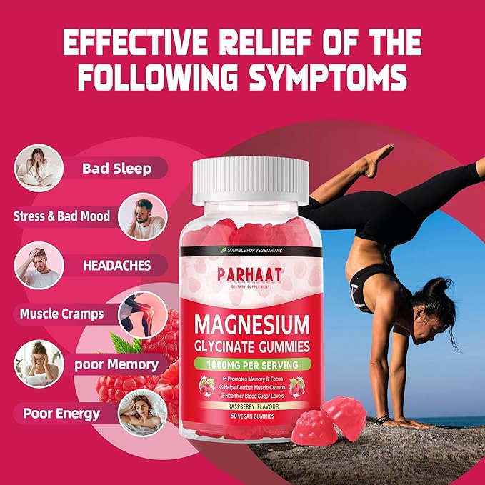 Magnesium Glycinate Gummies - Sugar Free Magnesium Potassium Supplement with Vitamin D, B6, CoQ10 for Calm Mood & Sleep Support - 120 Raspberry Chews