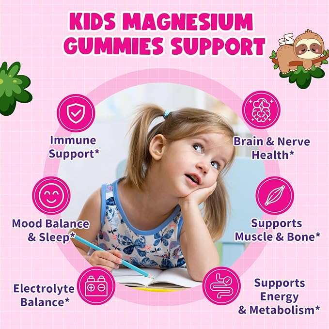 Magnesium Gummies for Kids - Magnesium Glycinate Gummies with Vitamin D3, B6, Potassium & Ashwagandha, Magnesium for Kids & Adults Relaxation, Sleep, Brain & Bone Health - Strawberry 60ct (2 Pack)