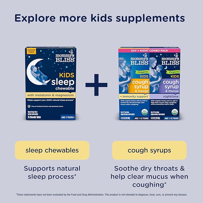 Mommy's Bliss Kids Sleep Melatonin Gummies, No Artificial Colors, Flavors or Gelatin, Strawberry Flavor Children's Melatonin Gummies, Age 3+, 60 Count