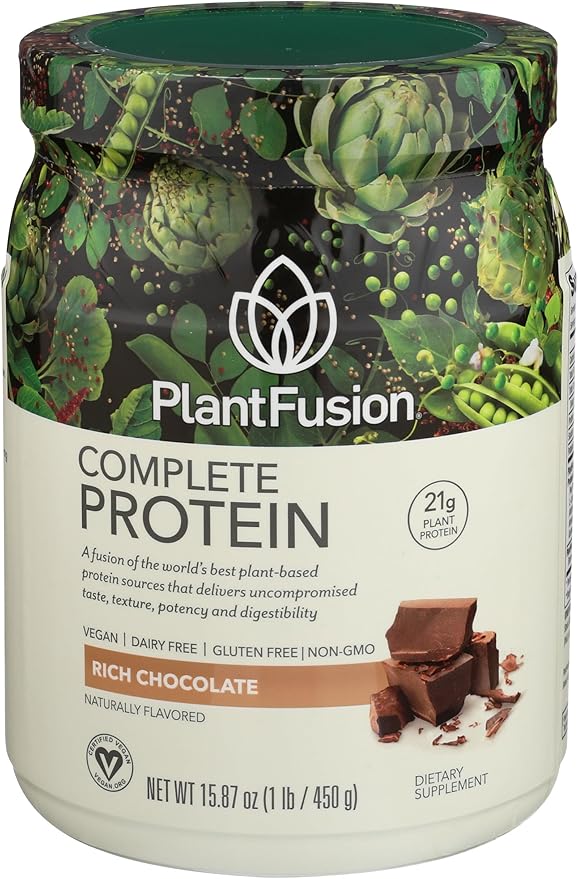 PlantFusion Complete Vegan Protein Powder - Plant Based Protein Powder with BCAAs, Digestive Enzymes and Pea Protein - Keto, Gluten Free, Soy Free, Non-Dairy, No Sugar, Non-GMO - Chocolate 1lb