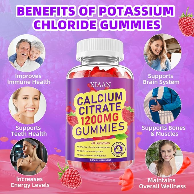 Calcium Citrate Gummies 1200mg Calcium Gummies for Women & Men, Chewable Calcium Supplements Support Immune Health & Bone Strength, Vegan/Sugar-Free/Gluten-Free, Raspberry Flavor 120 Count