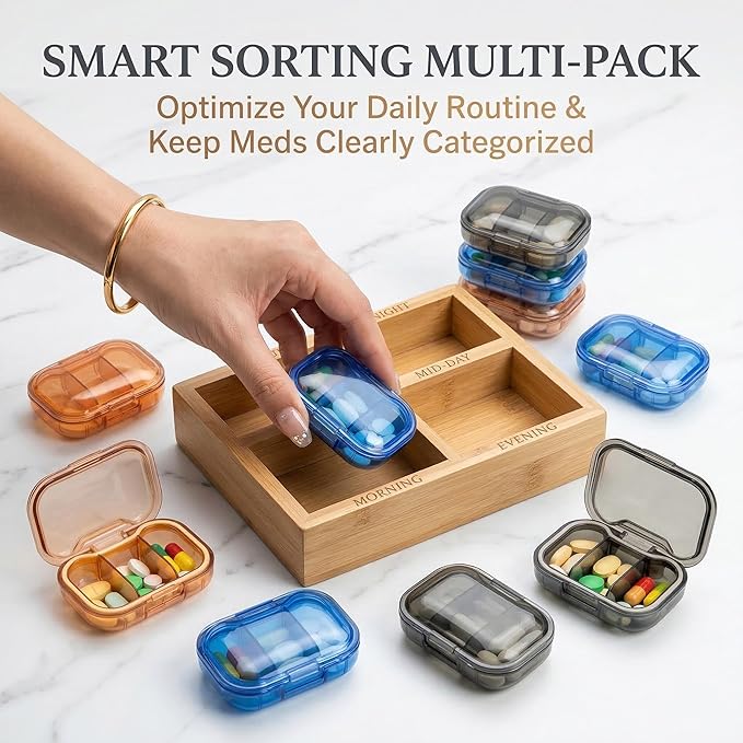 3 Pack 3 Compartment Small Pill Box, Portable Pill Case for Purse and Pocket, Moisture Proof Travel Pill Organizer for Medicine, Vitamins and Fish Oil, Small Pill Organizer Travel Case