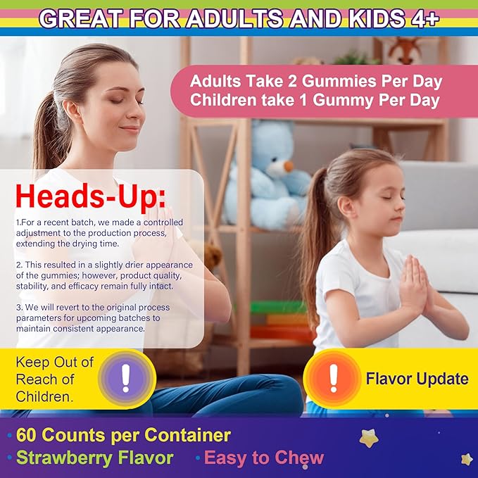 Magnesium Glycinate Gummies for Adults & Kids 4+, Sugar Free Magnesium Bisglycinate Supplement 400/200mg with B6D3, 5HTP, L-Theanine for Sleep & Relaxation, Brain, Muscle, Melatonin Free Gummies,2Pack