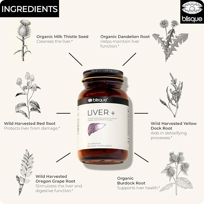 Blisque – Liver Complex Supplement to Detox, Cleanse, and Repair the Liver | Doctor Approved | Natural Ingredients | Milk Thistle, Dandelion, and Burdock Root | 90 Capsule Pills