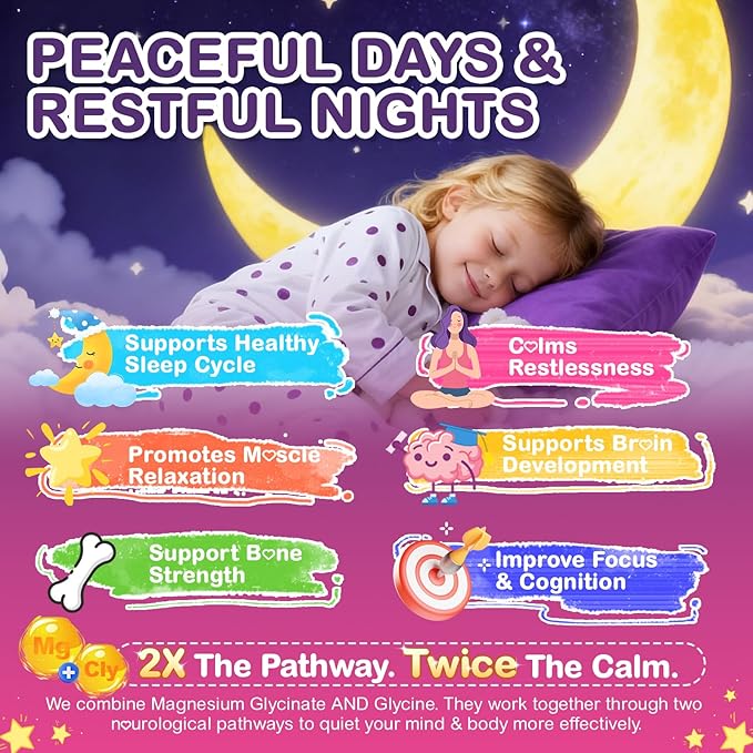 Magnesium Glycinate Gummies for Kids 4+ & Adults, 90 Counts No Melatonin Magnesium Gummies for Sleep & Calm, Sugar Free Vegan with Glycine, L-Theanine, B6, D3, Zinc & Omega 3 - Raspberry Flavor