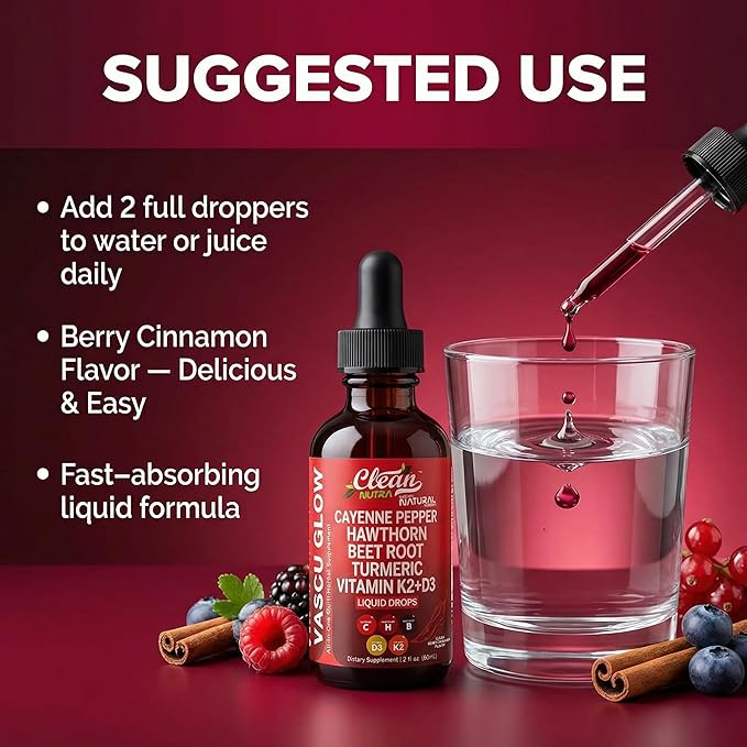 Clean Nutra Cayenne Pepper Drops Supplement Liquid + Hawthorn Berry, Vitamin D3 K2 Beet Root Powder, Ceylon Cinnamon, Turmeric Curcumin, Organic Panax Ginseng, Berberine Extract 1 Pack