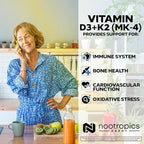 Nootropics Depot Vitamin D3 + K2 with Vitamin C Tablets | 365 Count | Cholecalciferol + Menaquinone-4 (MK-4) | Mood, & Bone Health | Healthy Calcium Absorption