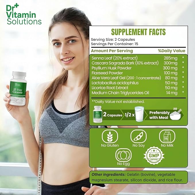15 Day Gut Cleanse Detox for Women, GLP-1 Support - Natural Colon & Detox Cleanse for Weight Loss - Bloating & Constipation Relief - Flushes Toxins & Supports Immunity - 30 Ct.