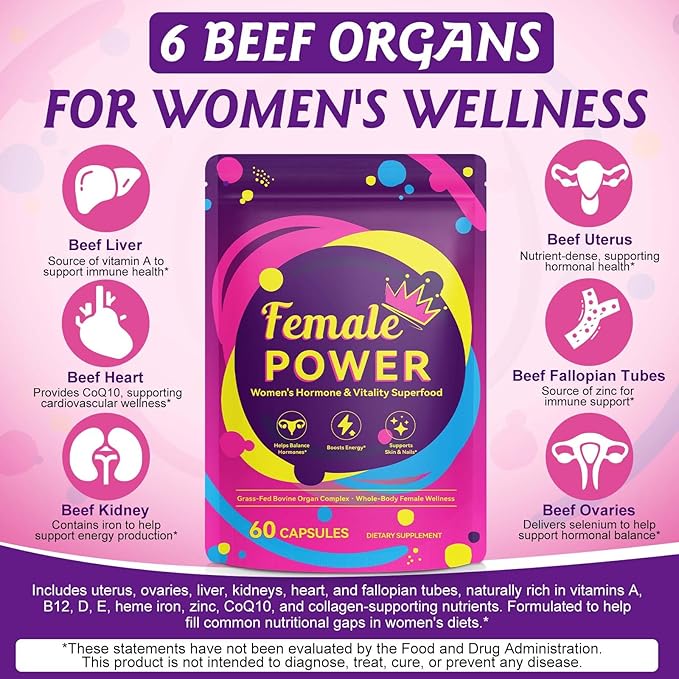 Beef Organ Supplement for Women, Natural Grass Fed Beef Liver Capsules, Hormone Balance for Women, for Support Balance Hormones, Energy, & More and Menstrual Cycle,Skin Care-60 Capsules