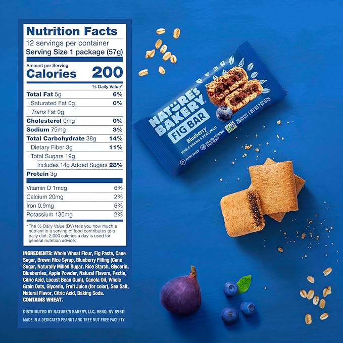 Nature’s Bakery Whole Wheat Fig Bars, Blueberry, Real Fruit, Vegan, Non-GMO, Snack Bar, 7 Boxes With 12 Twin Packs (84 Twin Packs)