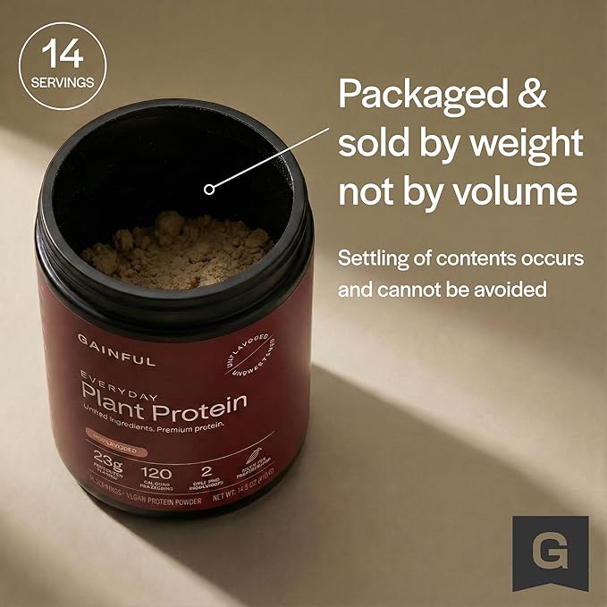 Gainful Everyday Plant Protein Powder, 23g Plant Protein per Serving, Unflavored, Supports Strength, Recovery, and Balanced Nutrition, Vegan, Gut Friendly, No Artificial Ingredients, 14 Servings