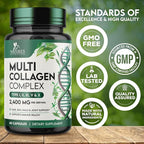 Multi Collagen 2400mg Per Serving - Advanced Formula Types I, II, III, V, X - Hydrolyzed Multi Collagen Pills - Collagen Peptides Supplement for Women & Men - Hair, Skin, & Nail Support - 60 Capsules