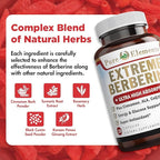 Extreme Berberine 500mg Complex with ALA, Coq10, Turmeric, Cinnamon, Bitter Melon, banaba Leaf, Korean Panax, Royal Jelly, and 21 Herbs for Healthy Blood Sugar Support and Overall Health and Immunity