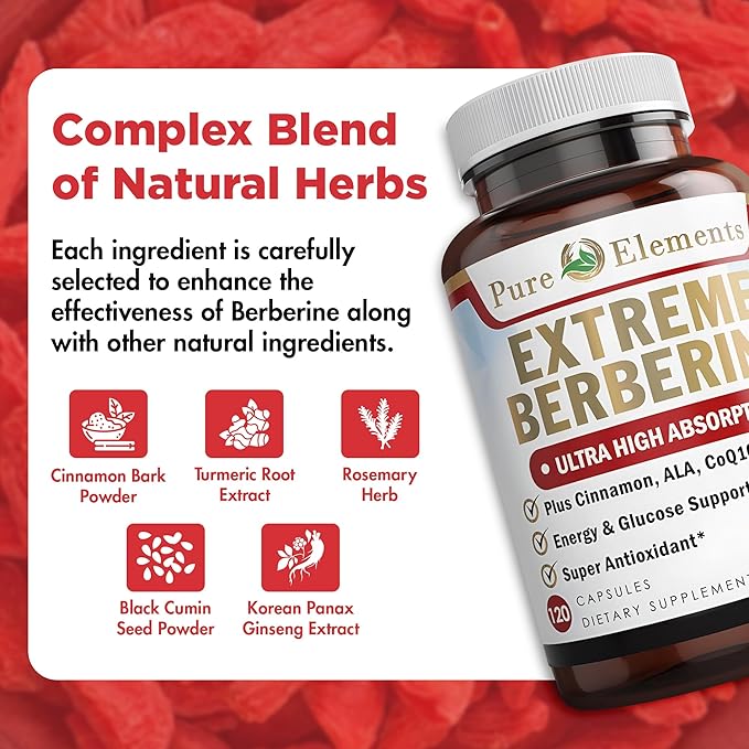 Extreme Berberine 500mg Complex with ALA, Coq10, Turmeric, Cinnamon, Bitter Melon, banaba Leaf, Korean Panax, Royal Jelly, and 21 Herbs for Healthy Blood Sugar Support and Overall Health and Immunity