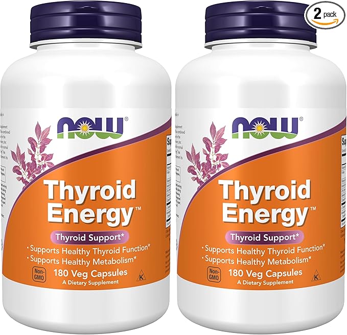 NOW Foods Supplements, Thyroid Energy™, Iodine and Tyrosine Plus Selenium, Zinc and Copper, 180 Veg Capsules (Pack of 2)
