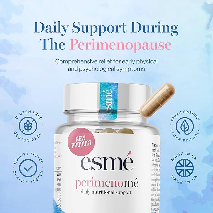 Esme Menopause Supplements Perimenopause Supplements 1 Month Supply - Daily Support for The Early Stage of Menopause – 60 Capsules - Includes Ashwagandha, Vitamins and Red Clover