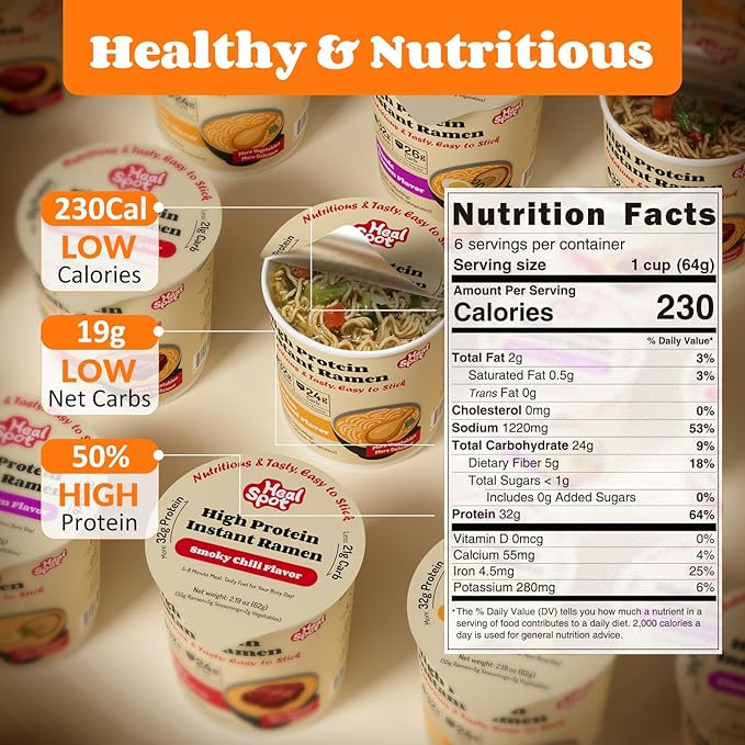 Healspot High Protein Instant Ramen (6 Cups) - 32g Plant-Based Protein, Non-Fried, Low Carb Low Fat, Non-GMO, Keto & Vegan Friendly (Golden-Chicken)
