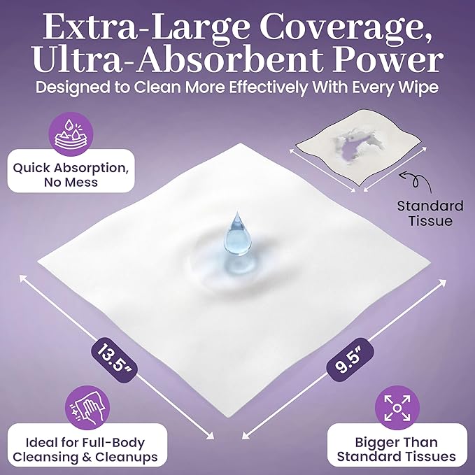 Disposable Dry Wipes, 200 Pack – Ultra Soft Non-Moistened Cleansing Cloths for Adults, Incontinence, Baby Care, Makeup Removal – 9.5" x 13.5" - Hospital Grade, Durable – by ProHeal