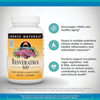 Source Naturals Resveratrol 500, Heart Support & Healthy Aging*, 500 mg - 120 Tablets