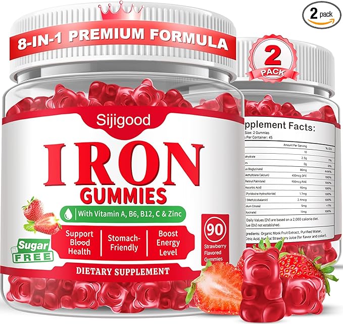 180 Count | Iron Supplement for Women,Men & Kids, Iron Gummies for Iron Deficiency & Anemia with Vitamin C B6 B12,Folate-Iron Supplement Support Bl♡♡d Oxygen & Energy Boost, Vegan,Non-GMO &Gluten Free