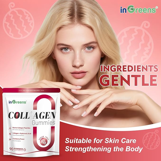 inGreens Collagen Peptides Gummies for Women - 5000mg Hydrolyzed Marine Collagen, Sugar Free with Type I,II,III & Biotin, 90 Count