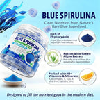 Organic Blue Spirulina Gummies, High Phycocyanin from Nutrient-Rich Blue-Green Algae for Antioxidants, Cellular Energy & Cleanse, Superfood w/Chlorella, CoQ10 & VC,Taurine,Green Tea, Sugar Free, 60 Ct