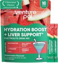 Venture Pal Hydration Packets + Liver Support- Liquid Daily IV Electrolyte Powder Packets with 7 Electrolytes & 5 Vitamins, Milk Thistle + L-Theanine | Sugar-Free | Keto Friendly | Vegan, 16 Sticks