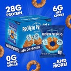 CRISP POWER Protein Pretzels, Sea Salt, 28G Protein, High Protein Snack, High Fiber, Low Carb Crunchy Pretzel Snacks, No Added Sugar, 1.75 oz Bags, 6 Pack, Vegan, Keto