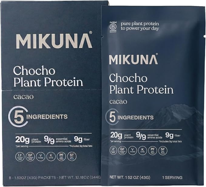 Mikuna Chocho Superfood Protein, Plant-Based Protein Powder, Travel Packs - Vegan, Gluten Free, 3g Net Carbs or Less, and Bioavailable, Non-Isolate (8 Servings, Cacao)
