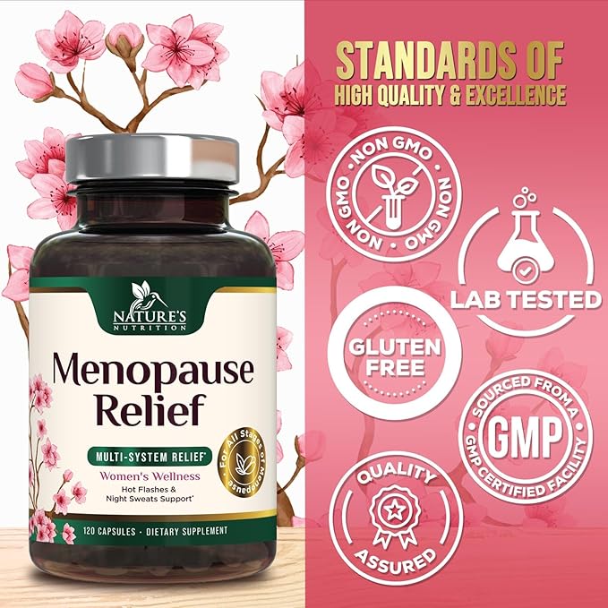 Menopause Supplement for Women - Natural Menopause Relief Support for Mild Hot Flashes & Night Sweats - Best Probiotics for Women, Dong Quai, Black Cohosh, Ashwagandha - Bottled in USA - 120 Capsules