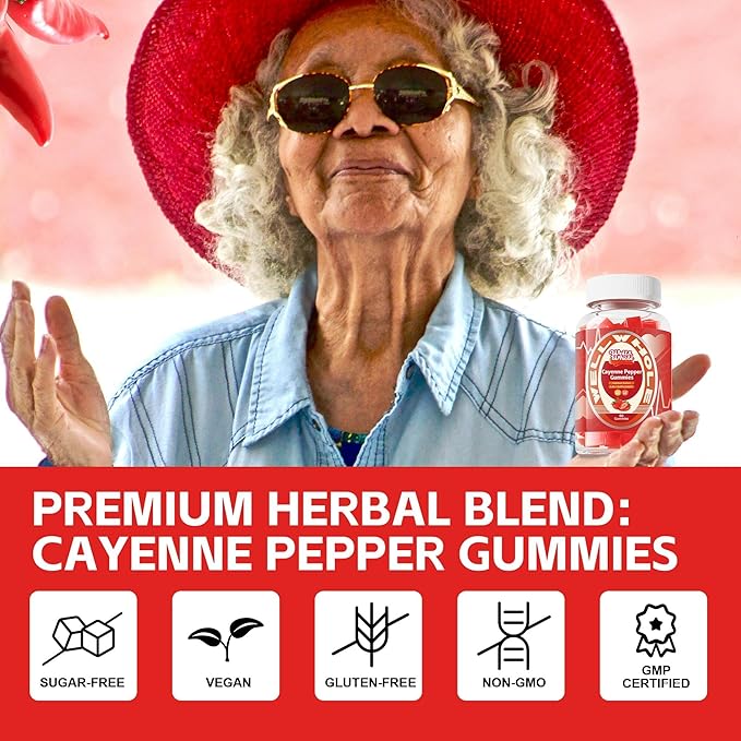 Cayenne Pepper Extract Gummies with Hawthorn, CoQ10, Turmeric, Niacin and Vitamin D3 - Support for Cardiovascular Health, Energy and Vitality - Vegan & Non-GMO - 60 Gummies