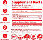 Novomins Creatine Monohydrate Gummies 5000mg for Men & Women, Chewables Creatine Monohydrate for Muscle Strength, Muscle Builder, Energy Boost, Pre-Workout Supplement(90 Count)-Strawberry Flavor