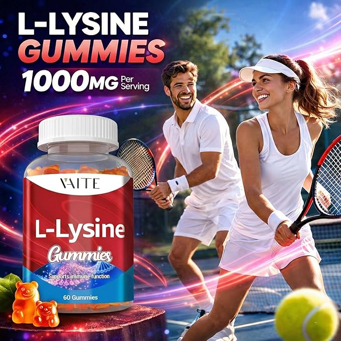 L-Lysine 1000mg Gummies - Supports Skin, Lip, Vegan, Gluten Free, 60 Chewable Lysine for Adults, Vitamins Tissue Health & Immune System, Amino Acid Vitamin Supplement & Complex Supplements (2 Pack)
