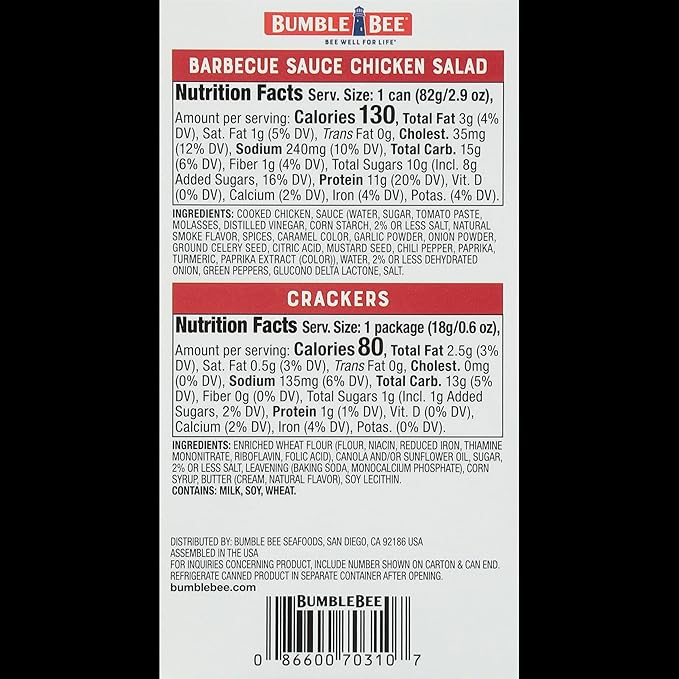 Bumble Bee Snack on the Run BBQ Chicken Salad with Crackers Kit, 3.5 oz - Ready to Eat, Spoon Included - Shelf Stable & Convenient Protein Snack (Pack of 5)