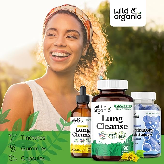 Wild & Organic Lung Cleanse Capsules - Lung Support Supplement with Mullein Leaf, Stinging Nettle, Angelica & Korean Panax Ginseng Powder - Vegan, No Fillers, Non-GMO - 90 Count