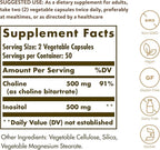 Solgar Choline/Inositol 500 mg/500 mg,100 Vegetable Capsules-Energy Metabolism,Liver Health,Essential for Brain&Nerve Function-Non-GMO,Vegan,Gluten Free,Dairy Free,Kosher-50 Servings,(Pack of 2)