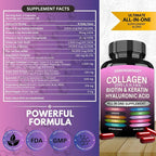 Multi Collagen Pills Peptides Types I, II, III, V & X MCG Biotin Keratin Hyaluronic Acid MSM Vitamin C Zinc Magnesium with Grape Seed Extract, Quercetin - Hair Skin and Nails Vitamins Capsule