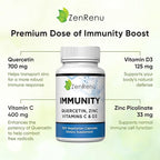 Zenrenu Immunity Quercetin 700 mg Zinc Vitamin C Vitamin D Immune Support Supplement with Curcumin - Easy to Absorb Immunity Supplement, 100 Vegetarian Capsules 50 Day Supply