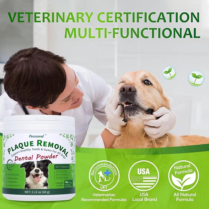Natural Dog Dental & Supplement Powder, Plaque & Tartar Control with Glucosamine, Omega-3, Probiotics & Vitamin E for Joint, Chicken Flavour, Digestion & Fresh Breath